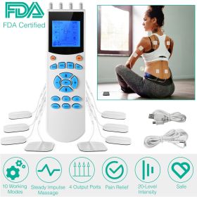 Tens Unit Machine Impulse Massager 10 Modes Pain Relief Body Massager Machine Muscle Stimulator w/ 4 Outputs and 8 Electrode Pads For Relief Relaxing Tens Unit Machine Impulse Massager 10 Modes Pain Relief Body Massager Machine Muscle Stimulator w/ 4 Outputs and 8 Electrode Pads For Relief Relaxing
